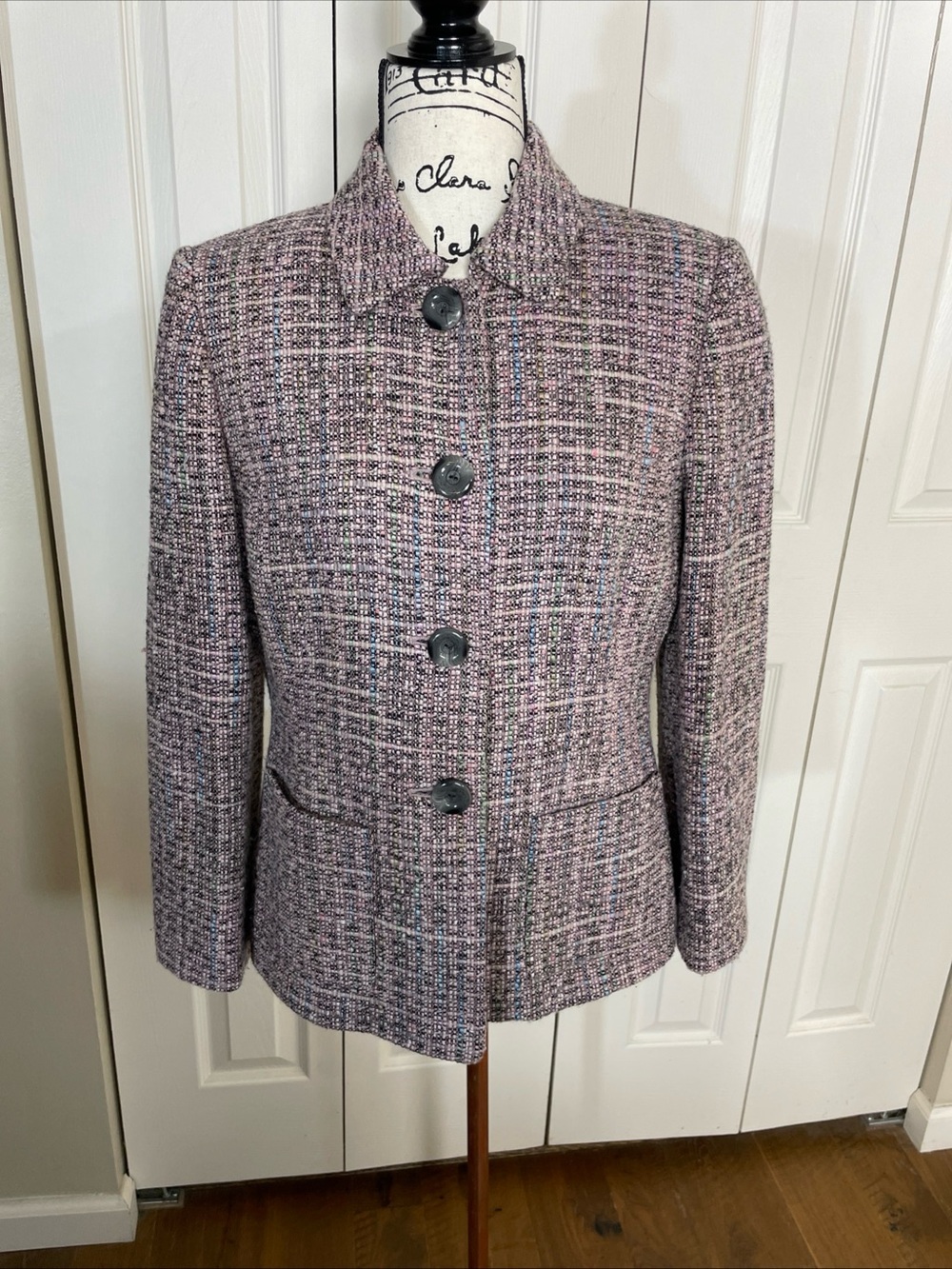 Tahari Arthur S. Levine Pink Multicolor Tweed Jacket Lined Size 10 Petite